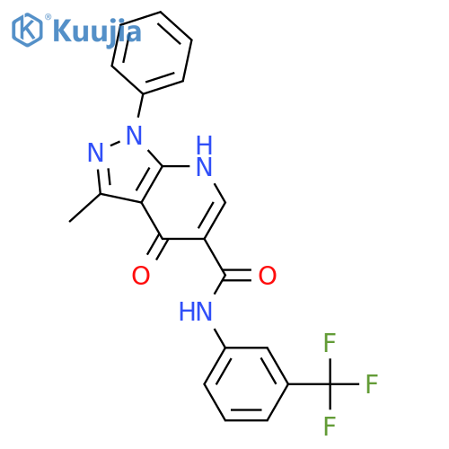 3-methyl-4-oxo-1-phenyl-N-3-(trifluoromethyl)phenyl-1H,4H,7H-pyrazolo3,4-bpyridine-5-carboxamide structure