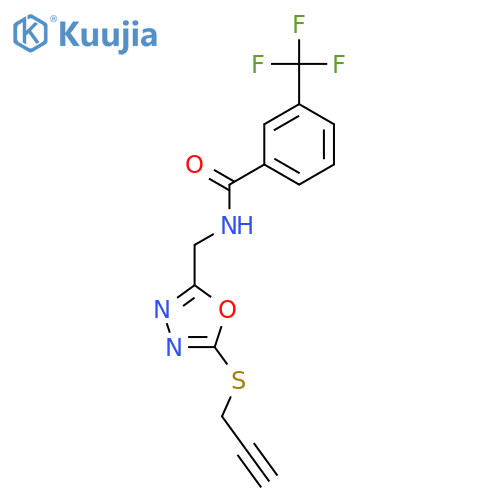 N-{5-(prop-2-yn-1-ylsulfanyl)-1,3,4-oxadiazol-2-ylmethyl}-3-(trifluoromethyl)benzamide structure