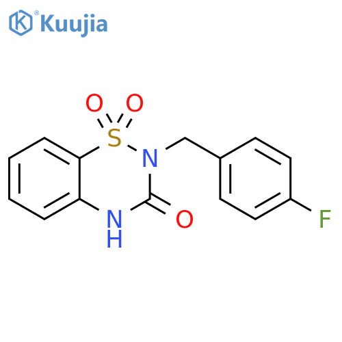 2-(4-fluorophenyl)methyl-3,4-dihydro-2H-1lambda6,2,4-benzothiadiazine-1,1,3-trione structure