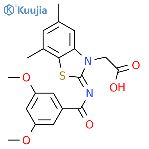 2-(2Z)-2-(3,5-dimethoxybenzoyl)imino-5,7-dimethyl-2,3-dihydro-1,3-benzothiazol-3-ylacetic acid structure
