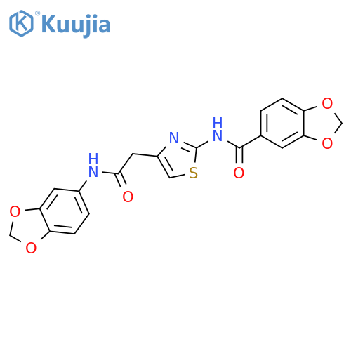 N-(4-{(2H-1,3-benzodioxol-5-yl)carbamoylmethyl}-1,3-thiazol-2-yl)-2H-1,3-benzodioxole-5-carboxamide structure