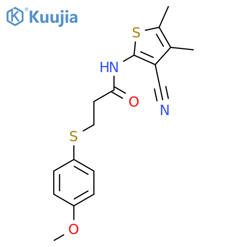 N-(3-cyano-4,5-dimethylthiophen-2-yl)-3-(4-methoxyphenyl)sulfanylpropanamide structure