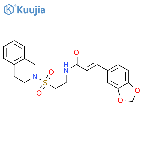 (2E)-3-(2H-1,3-benzodioxol-5-yl)-N-2-(1,2,3,4-tetrahydroisoquinoline-2-sulfonyl)ethylprop-2-enamide structure
