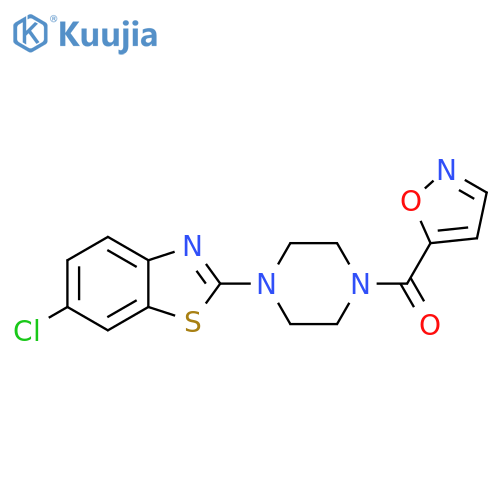 6-chloro-2-4-(1,2-oxazole-5-carbonyl)piperazin-1-yl-1,3-benzothiazole structure