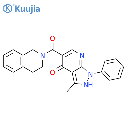 3-methyl-1-phenyl-5-(1,2,3,4-tetrahydroisoquinoline-2-carbonyl)-1H,4H,7H-pyrazolo3,4-bpyridin-4-one structure