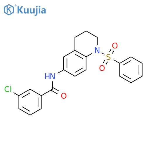 N-1-(benzenesulfonyl)-1,2,3,4-tetrahydroquinolin-6-yl-3-chlorobenzamide structure
