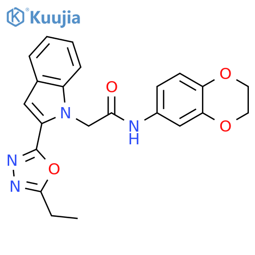 N-(2,3-dihydro-1,4-benzodioxin-6-yl)-2-2-(5-ethyl-1,3,4-oxadiazol-2-yl)-1H-indol-1-ylacetamide structure