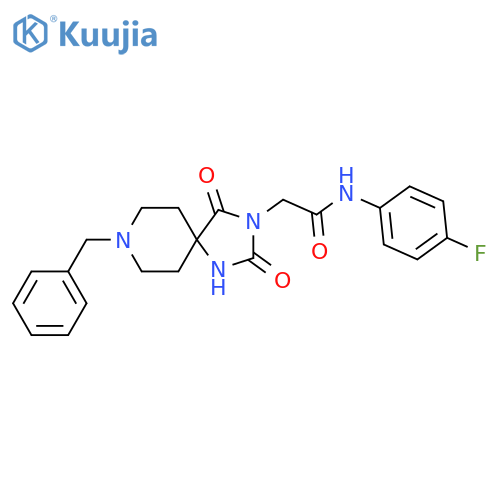 2-{8-benzyl-2,4-dioxo-1,3,8-triazaspiro4.5decan-3-yl}-N-(4-fluorophenyl)acetamide structure