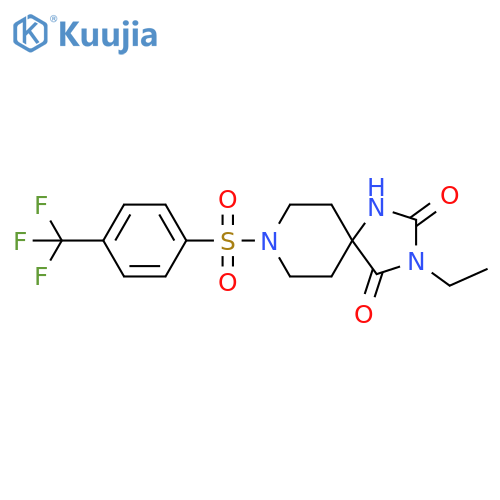 3-ethyl-8-4-(trifluoromethyl)benzenesulfonyl-1,3,8-triazaspiro4.5decane-2,4-dione structure
