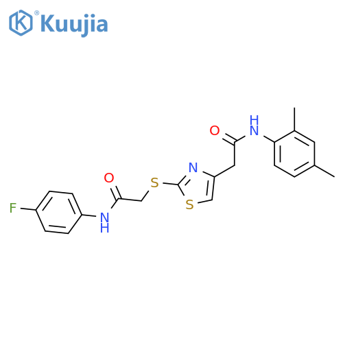 2-(4-{(2,4-dimethylphenyl)carbamoylmethyl}-1,3-thiazol-2-yl)sulfanyl-N-(4-fluorophenyl)acetamide structure
