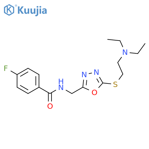 N-(5-{2-(diethylamino)ethylsulfanyl}-1,3,4-oxadiazol-2-yl)methyl-4-fluorobenzamide structure