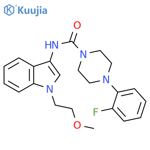 4-(2-fluorophenyl)-N-1-(2-methoxyethyl)-1H-indol-3-ylpiperazine-1-carboxamide structure