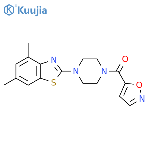4,6-dimethyl-2-4-(1,2-oxazole-5-carbonyl)piperazin-1-yl-1,3-benzothiazole structure