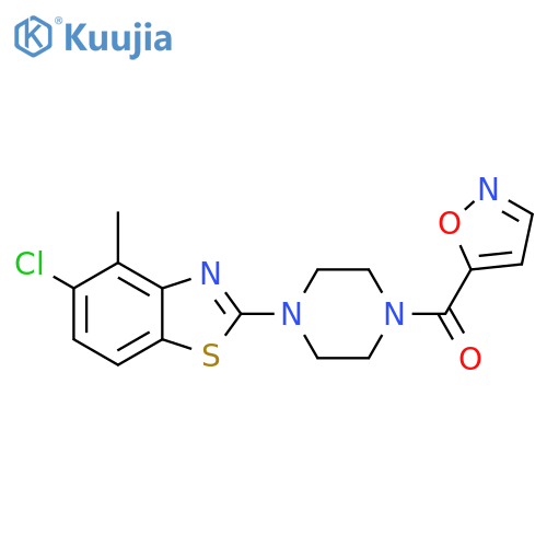 5-chloro-4-methyl-2-4-(1,2-oxazole-5-carbonyl)piperazin-1-yl-1,3-benzothiazole structure