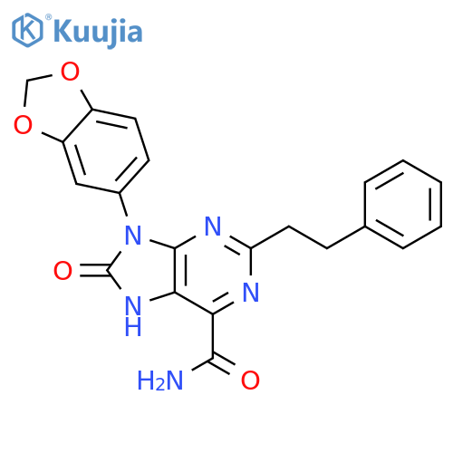 9-(2H-1,3-benzodioxol-5-yl)-8-oxo-2-(2-phenylethyl)-8,9-dihydro-7H-purine-6-carboxamide structure