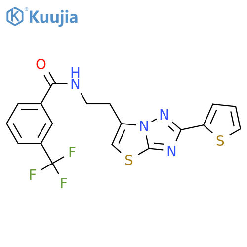 N-{2-2-(thiophen-2-yl)-1,2,4triazolo3,2-b1,3thiazol-6-ylethyl}-3-(trifluoromethyl)benzamide structure