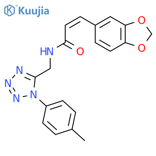 (2Z)-3-(2H-1,3-benzodioxol-5-yl)-N-{1-(4-methylphenyl)-1H-1,2,3,4-tetrazol-5-ylmethyl}prop-2-enamide structure