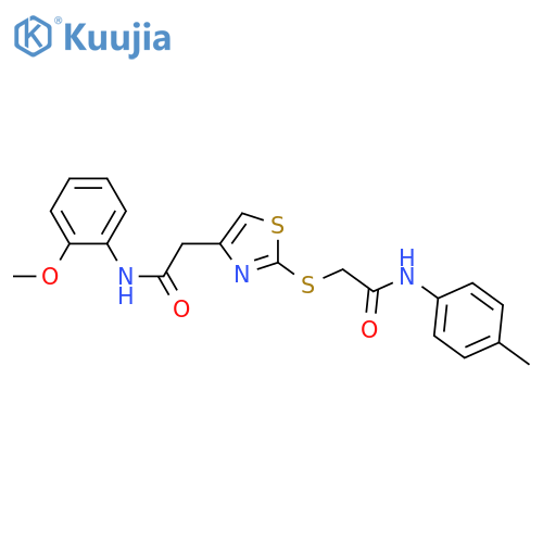 2-(4-{(2-methoxyphenyl)carbamoylmethyl}-1,3-thiazol-2-yl)sulfanyl-N-(4-methylphenyl)acetamide structure
