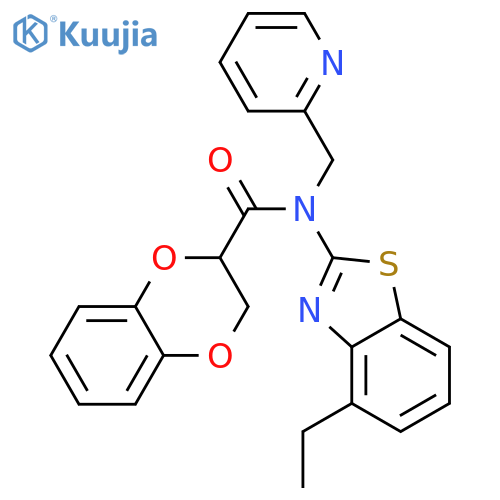 N-(4-ethyl-1,3-benzothiazol-2-yl)-N-(pyridin-2-yl)methyl-2,3-dihydro-1,4-benzodioxine-2-carboxamide structure