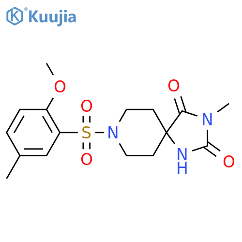 8-(2-methoxy-5-methylbenzenesulfonyl)-3-methyl-1,3,8-triazaspiro4.5decane-2,4-dione structure