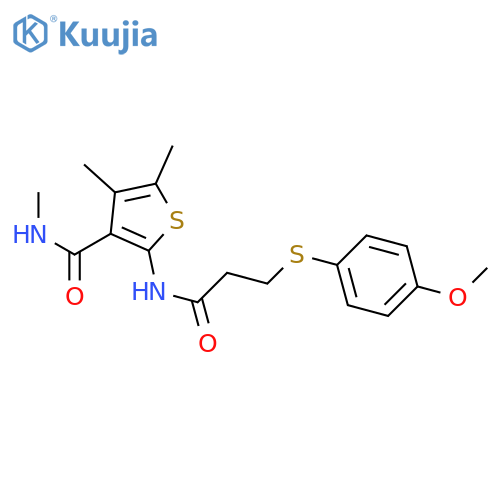 2-{3-(4-methoxyphenyl)sulfanylpropanamido}-N,4,5-trimethylthiophene-3-carboxamide structure