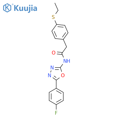 2-4-(ethylsulfanyl)phenyl-N-5-(4-fluorophenyl)-1,3,4-oxadiazol-2-ylacetamide structure