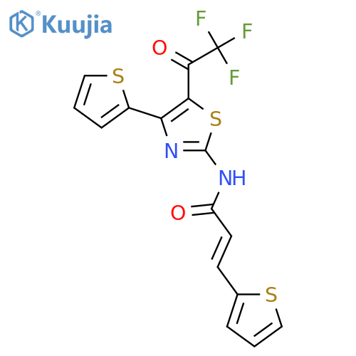 (2E)-3-(thiophen-2-yl)-N-4-(thiophen-2-yl)-5-(2,2,2-trifluoroacetyl)-1,3-thiazol-2-ylprop-2-enamide structure