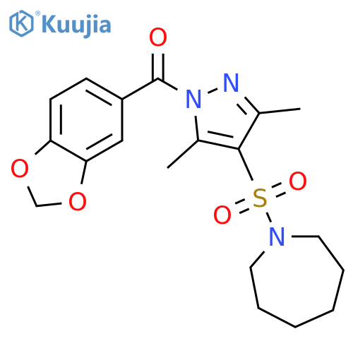 1-{1-(2H-1,3-benzodioxole-5-carbonyl)-3,5-dimethyl-1H-pyrazol-4-ylsulfonyl}azepane structure
