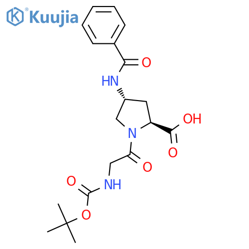 (2S,4R)-4-Benzamido-1-(2-(tert-butoxycarbonylamino)acetyl)pyrrolidine-2-carboxylic acid structure
