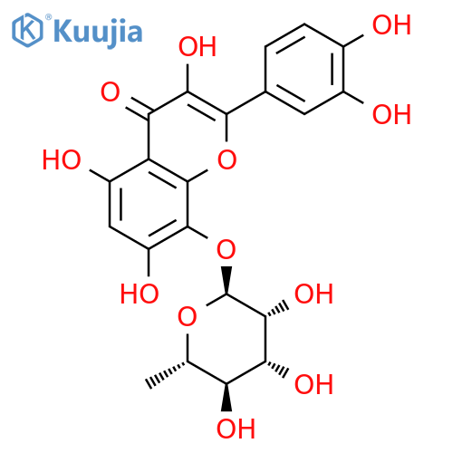 2-(3,4-dihydroxyphenyl)-3,5,7-trihydroxy-4-oxo-4H-chromen-8-yl 6-deoxy-alpha-L-mannopyranoside structure