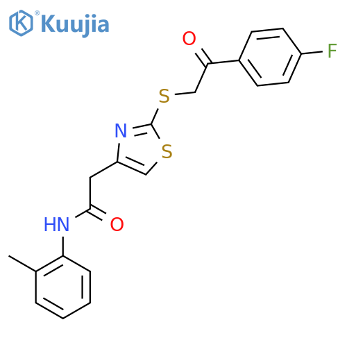 2-(2-{2-(4-fluorophenyl)-2-oxoethylsulfanyl}-1,3-thiazol-4-yl)-N-(2-methylphenyl)acetamide structure