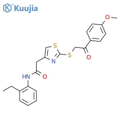 N-(2-ethylphenyl)-2-(2-{2-(4-methoxyphenyl)-2-oxoethylsulfanyl}-1,3-thiazol-4-yl)acetamide structure