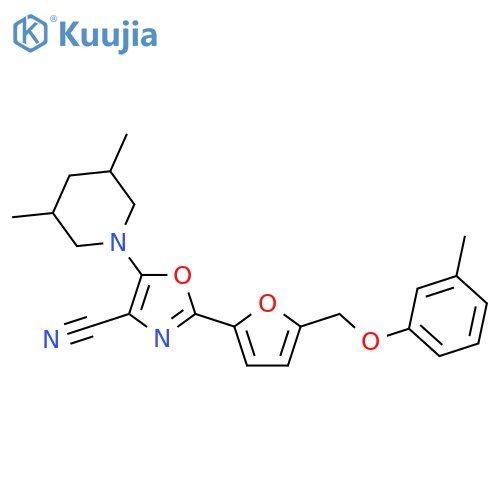 5-(3,5-dimethylpiperidin-1-yl)-2-{5-(3-methylphenoxy)methylfuran-2-yl}-1,3-oxazole-4-carbonitrile structure