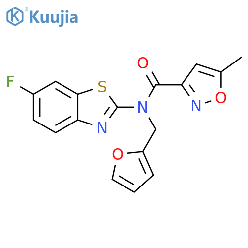 N-(6-fluoro-1,3-benzothiazol-2-yl)-N-(furan-2-yl)methyl-5-methyl-1,2-oxazole-3-carboxamide structure