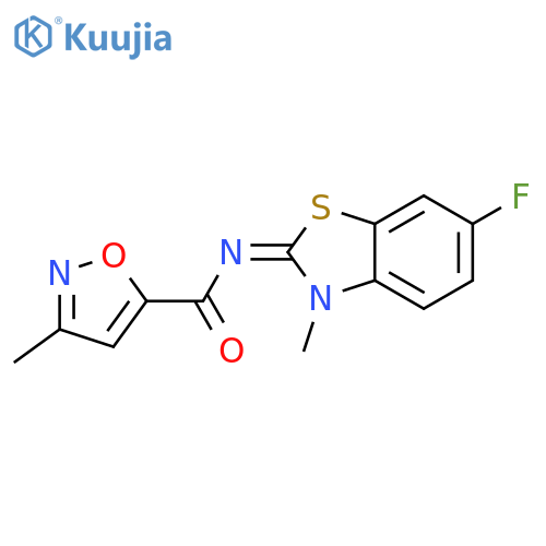 N-(2E)-6-fluoro-3-methyl-2,3-dihydro-1,3-benzothiazol-2-ylidene-3-methyl-1,2-oxazole-5-carboxamide structure