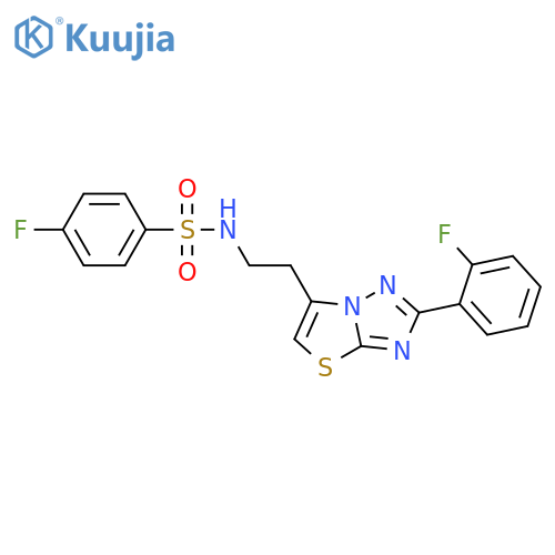 4-fluoro-N-{2-2-(2-fluorophenyl)-1,2,4triazolo3,2-b1,3thiazol-6-ylethyl}benzene-1-sulfonamide structure