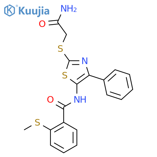 N-{2-(carbamoylmethyl)sulfanyl-4-phenyl-1,3-thiazol-5-yl}-2-(methylsulfanyl)benzamide structure