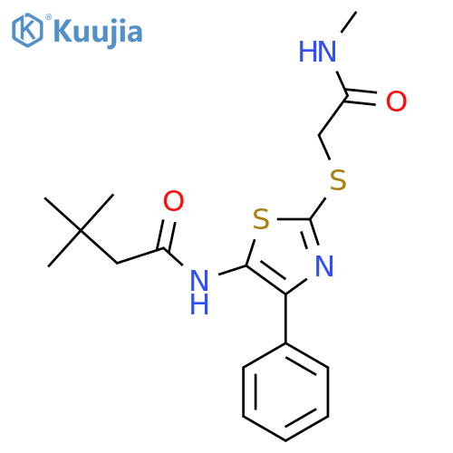 3,3-dimethyl-N-(2-{(methylcarbamoyl)methylsulfanyl}-4-phenyl-1,3-thiazol-5-yl)butanamide structure