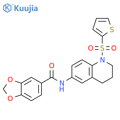 N-1-(thiophene-2-sulfonyl)-1,2,3,4-tetrahydroquinolin-6-yl-2H-1,3-benzodioxole-5-carboxamide structure