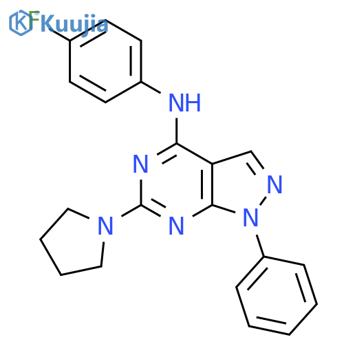 N-(4-fluorophenyl)-1-phenyl-6-(pyrrolidin-1-yl)-1H-pyrazolo3,4-dpyrimidin-4-amine structure