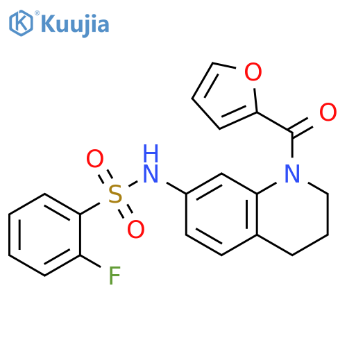 2-fluoro-N-1-(furan-2-carbonyl)-1,2,3,4-tetrahydroquinolin-7-ylbenzene-1-sulfonamide structure