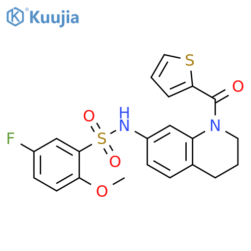 5-fluoro-2-methoxy-N-1-(thiophene-2-carbonyl)-1,2,3,4-tetrahydroquinolin-7-ylbenzene-1-sulfonamide structure