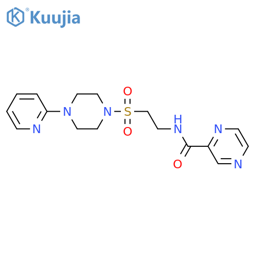 N-(2-{4-(pyridin-2-yl)piperazin-1-ylsulfonyl}ethyl)pyrazine-2-carboxamide structure