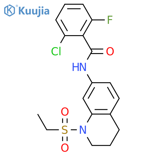 2-chloro-N-1-(ethanesulfonyl)-1,2,3,4-tetrahydroquinolin-7-yl-6-fluorobenzamide structure