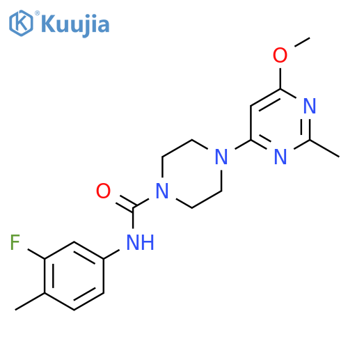N-(3-fluoro-4-methylphenyl)-4-(6-methoxy-2-methylpyrimidin-4-yl)piperazine-1-carboxamide structure
