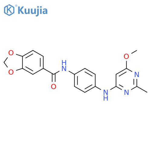 N-{4-(6-methoxy-2-methylpyrimidin-4-yl)aminophenyl}-2H-1,3-benzodioxole-5-carboxamide structure