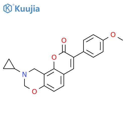 9-cyclopropyl-3-(4-methoxyphenyl)-2H,8H,9H,10H-chromeno8,7-e1,3oxazin-2-one structure