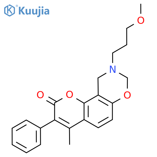 9-(3-methoxypropyl)-4-methyl-3-phenyl-2H,8H,9H,10H-chromeno8,7-e1,3oxazin-2-one structure