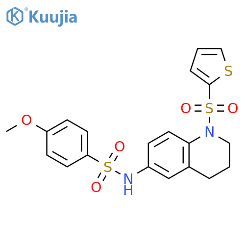 4-methoxy-N-1-(thiophene-2-sulfonyl)-1,2,3,4-tetrahydroquinolin-6-ylbenzene-1-sulfonamide structure