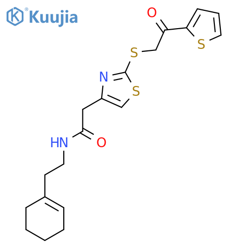 N-2-(cyclohex-1-en-1-yl)ethyl-2-(2-{2-oxo-2-(thiophen-2-yl)ethylsulfanyl}-1,3-thiazol-4-yl)acetamide structure